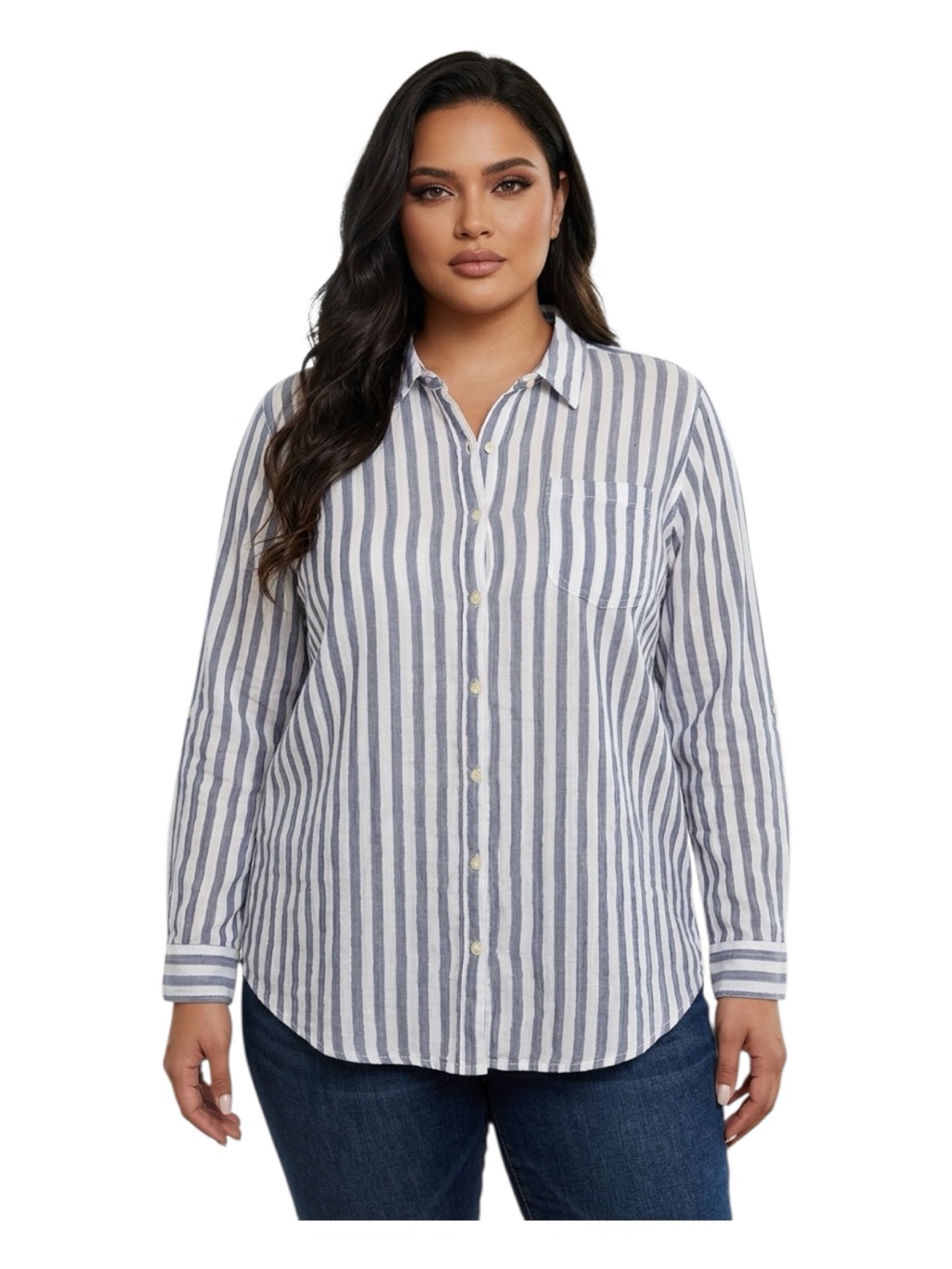 Plus Size Xxl St. John's Bay Vertical Stripe Shirt In Blue And White 99% Cotton